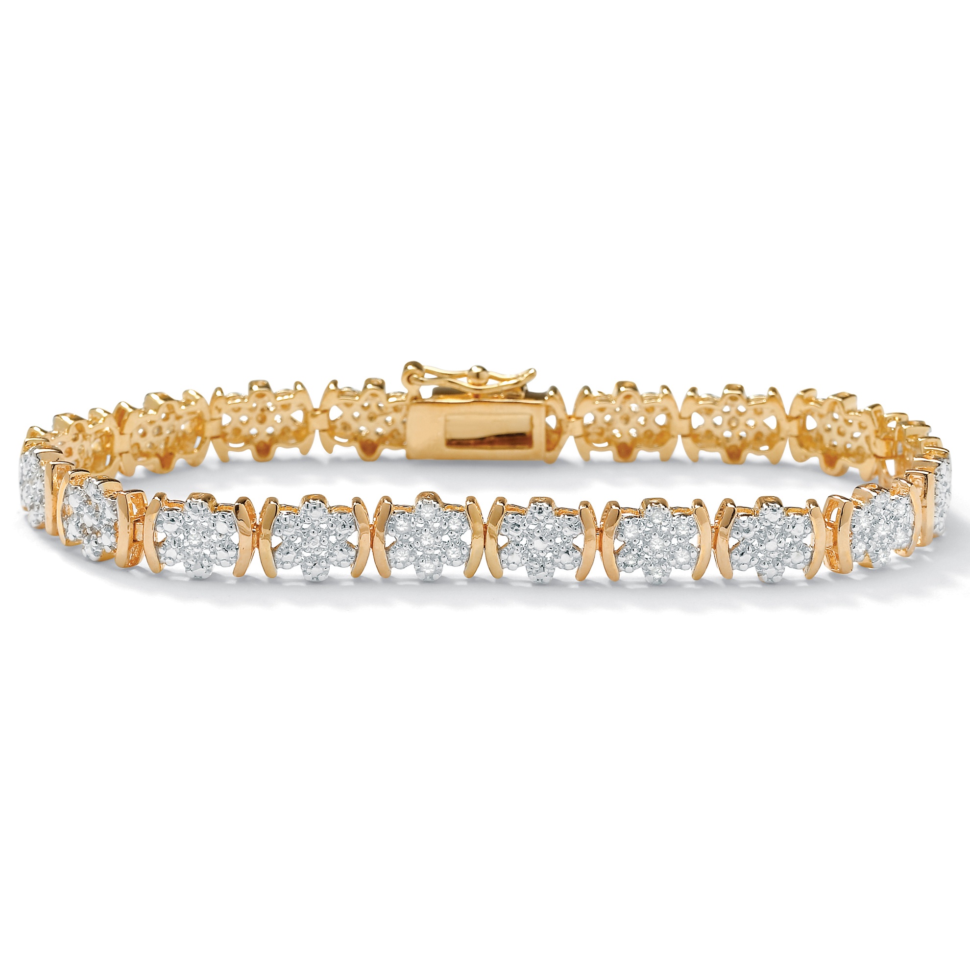 PalmBeach Jewelry 1/4 TCW Round Diamond Flower-Link 18K Gold Over Sterling Silver Tennis Bracelet 7 1/4