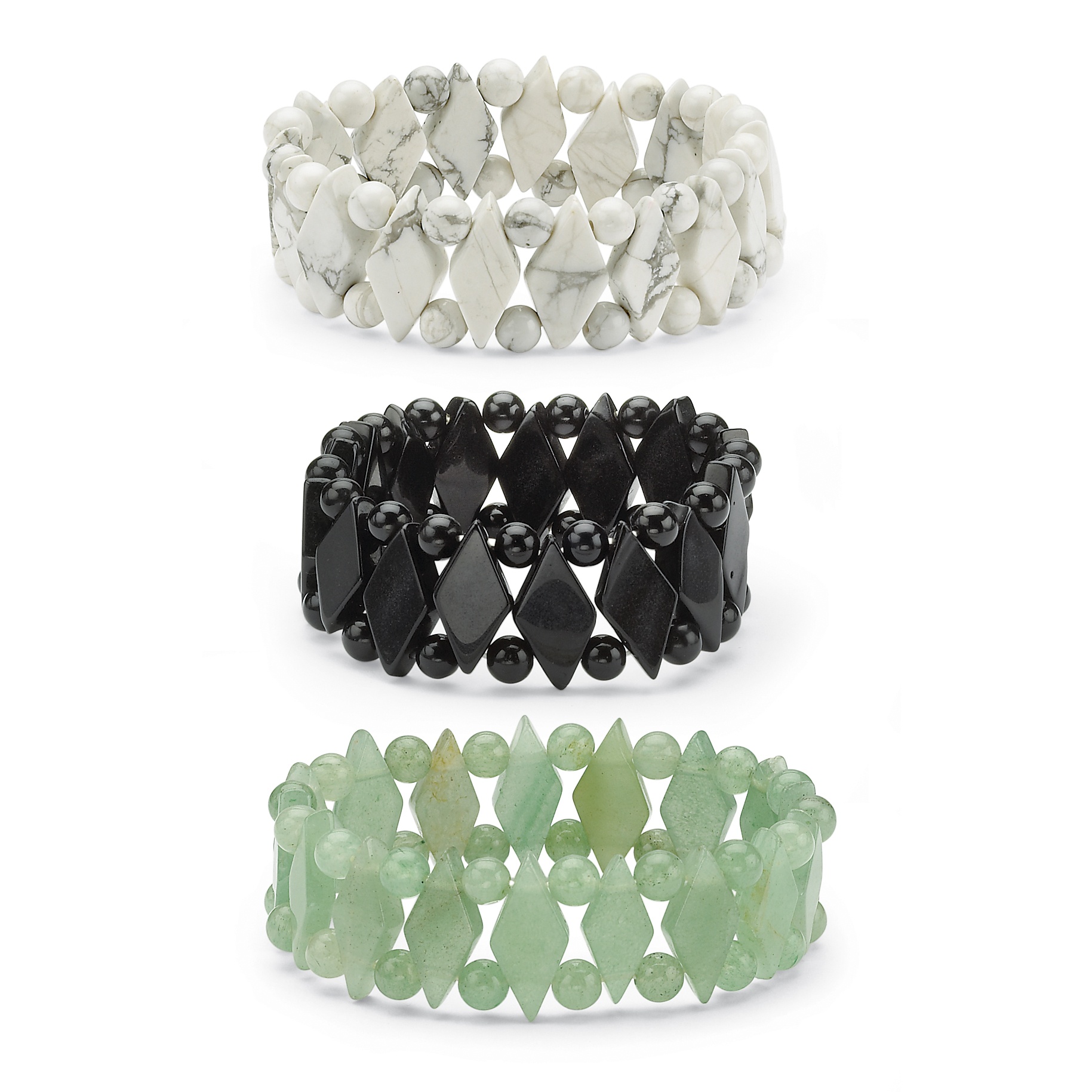 PalmBeach Jewelry 3-Piece Multi-Colored Jade Stretch Bracelet Set 7"