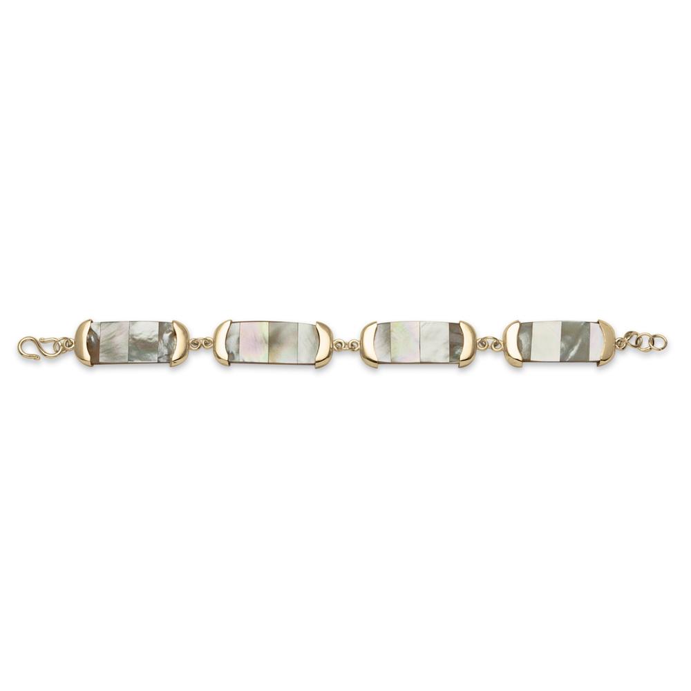 White Mother-Of-Pearl Tiled Bracelet in Yellow Gold Tone