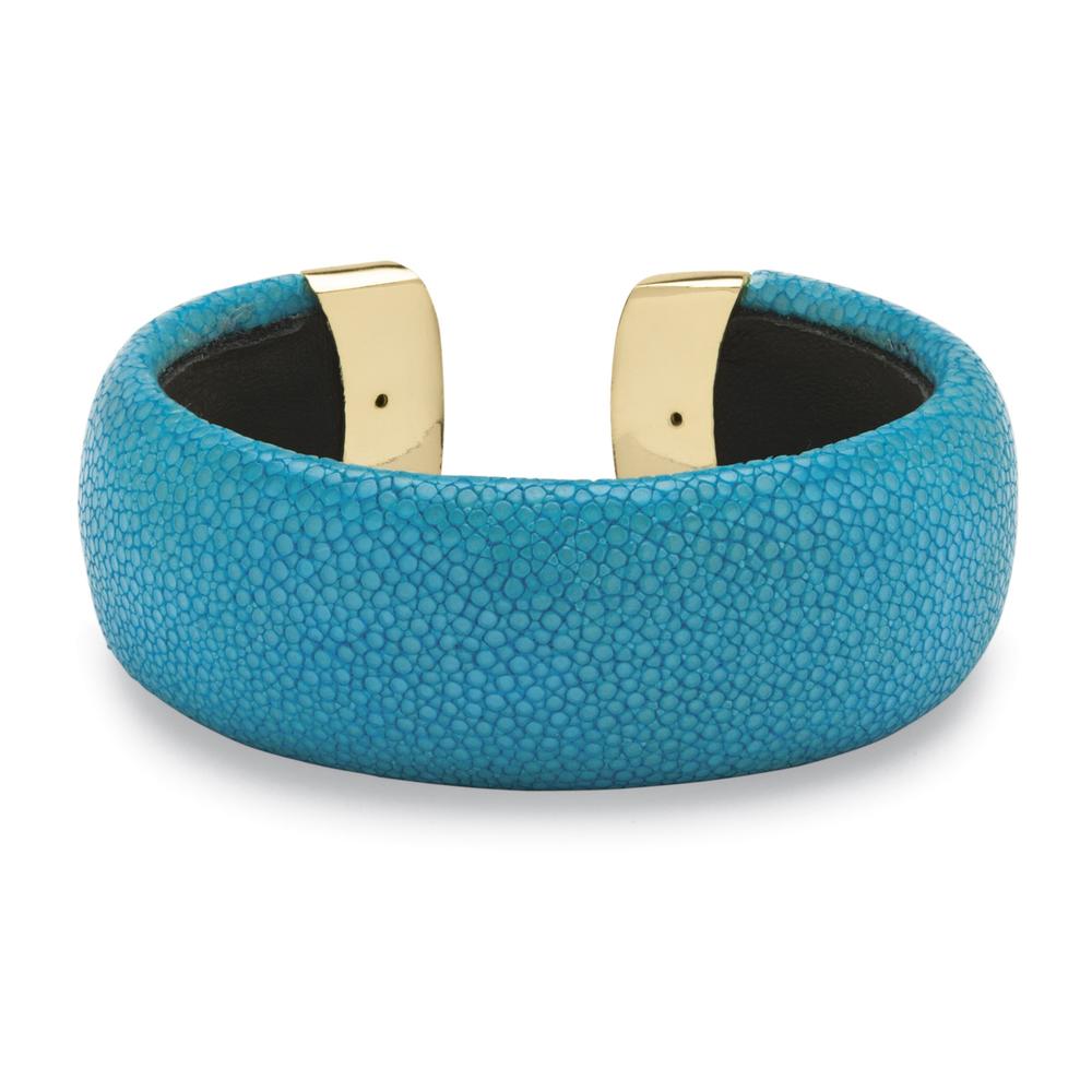 Teal Stingray Cuff Bracelet in Yellow Gold Tone