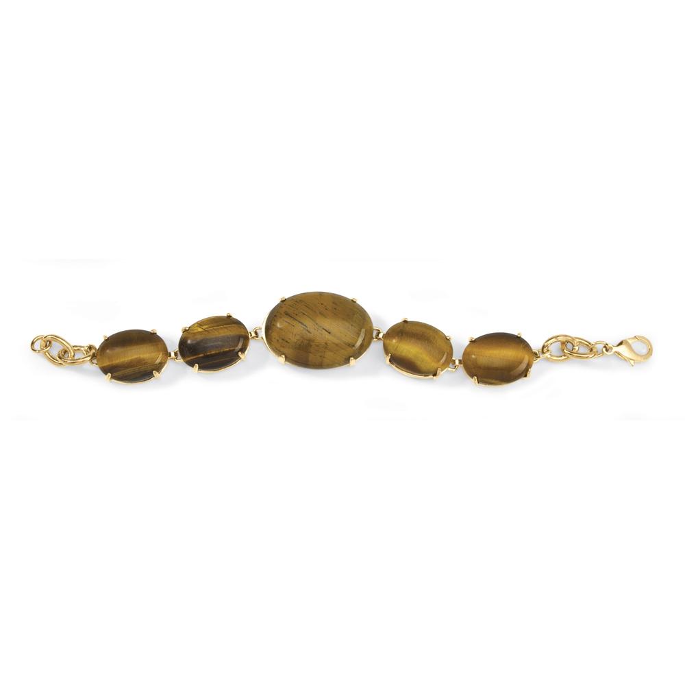 Tiger's Eye Cabachon Bracelet in Yellow Gold Tone