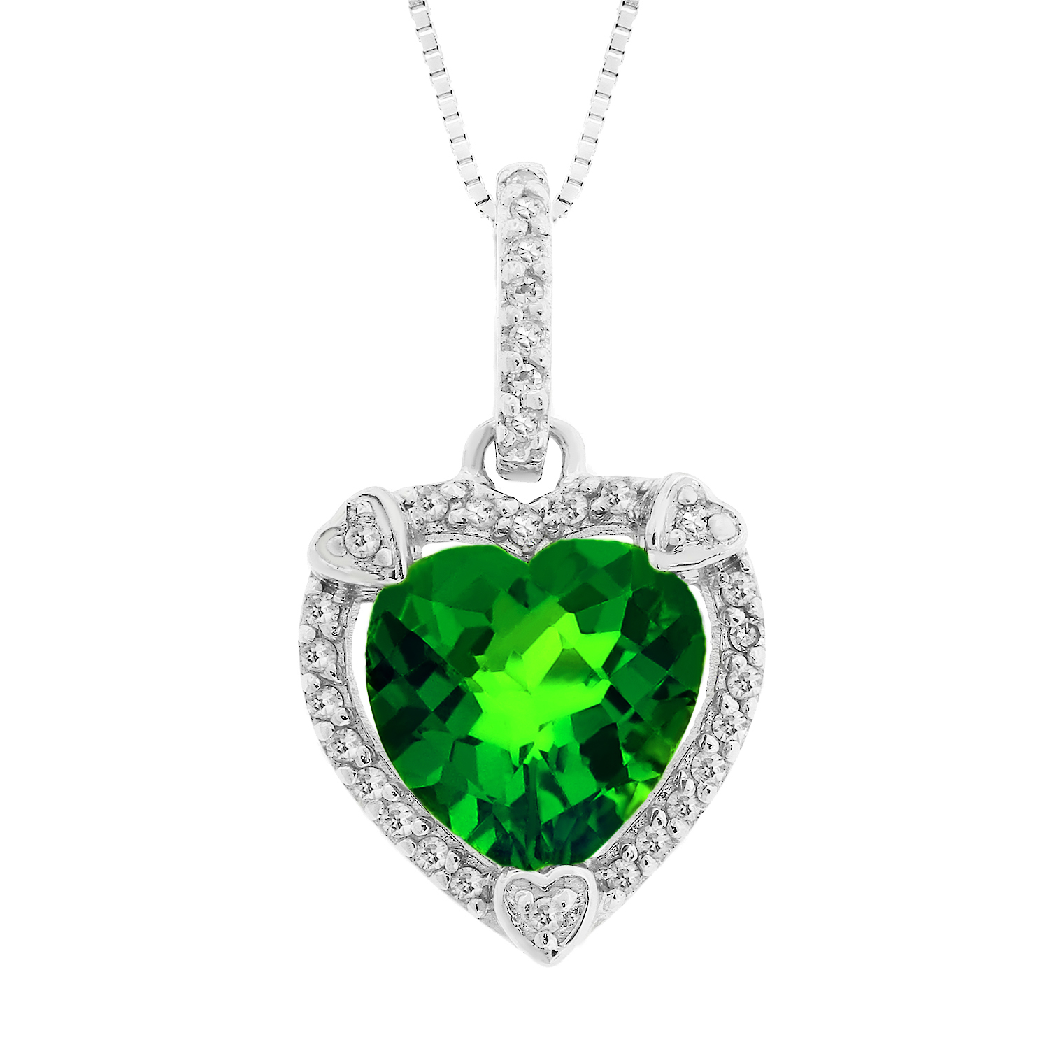 Sterling Silver Heart Shape Created Emerald Pendant
