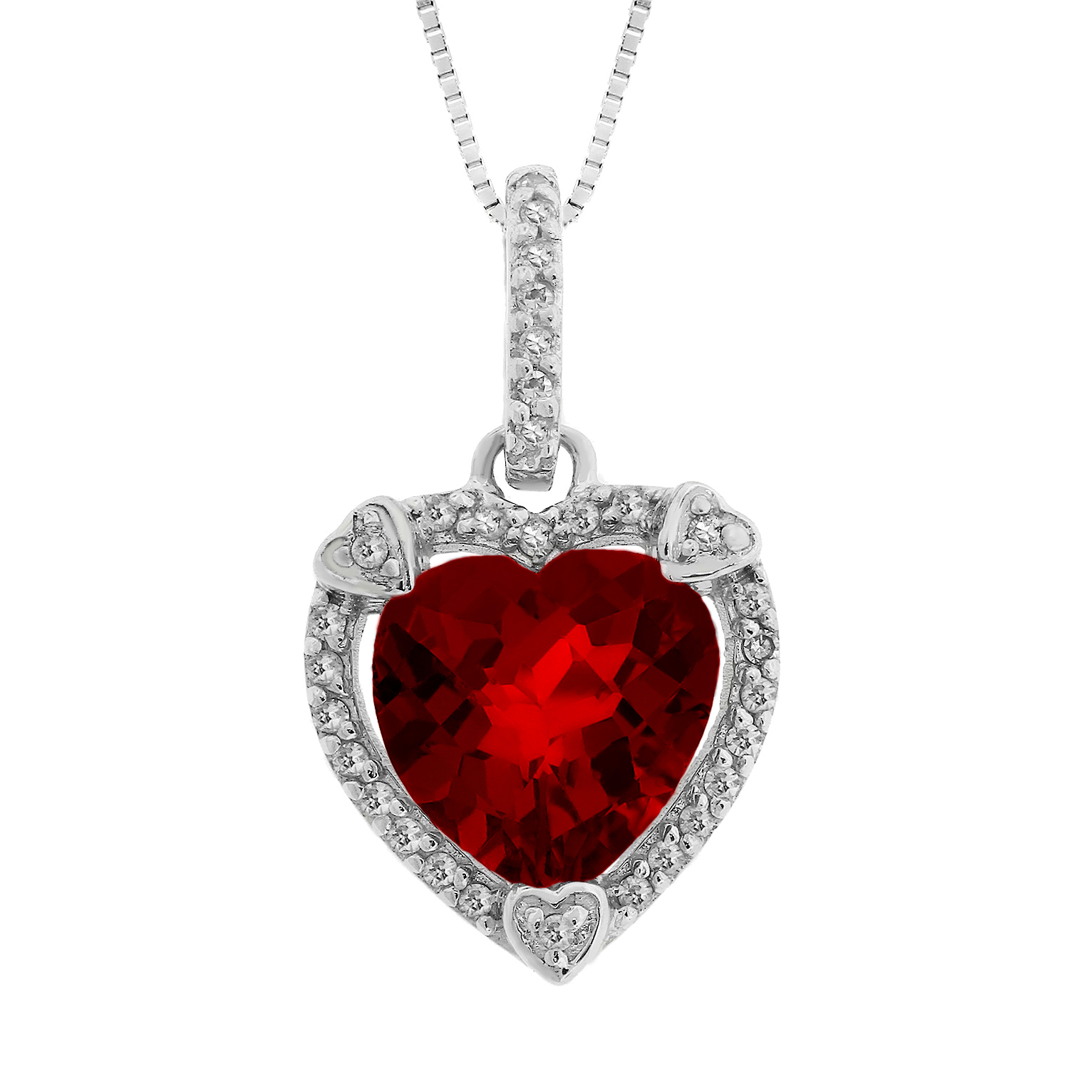 Sterling Silver Heart Shape Created Ruby Pendant