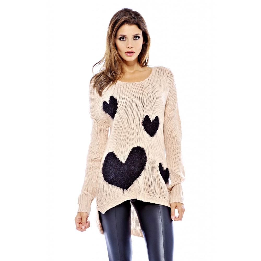 Women's Knitted Multi Heart Pink Sweater - Online Exclusive