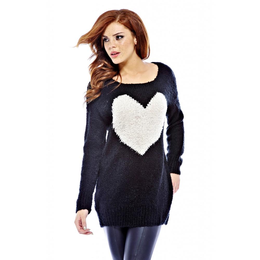 Women's Giant Heart Knit Black Sweater- Online Exclusive