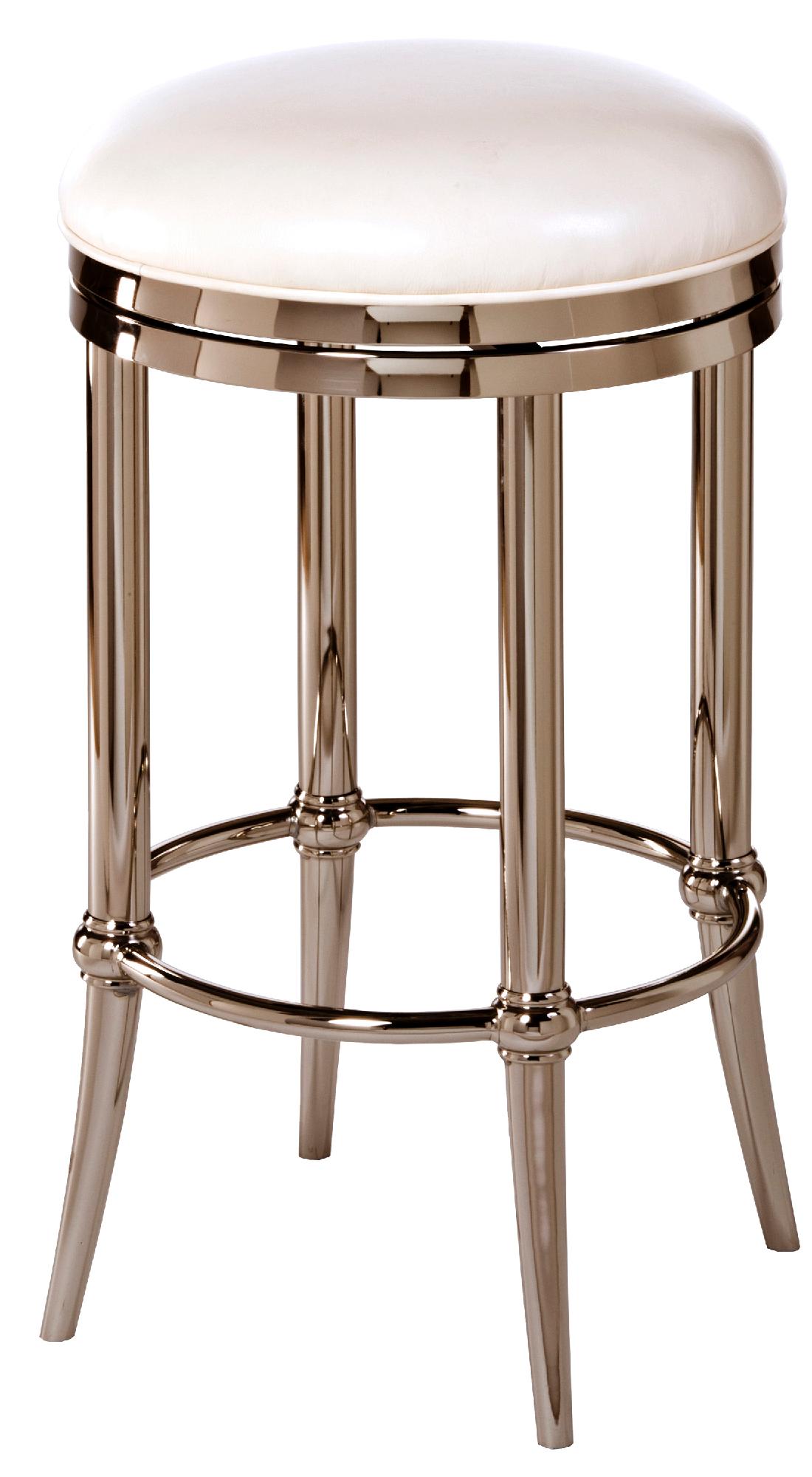 Hillsdale Cadman Backless Swivel Counter Stool with Shinny Nickel Finish and Ivory Winyl