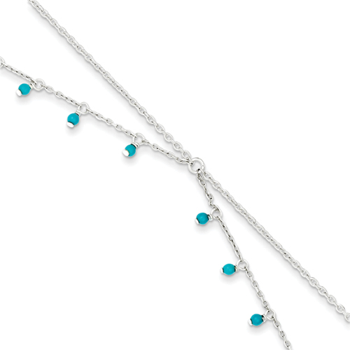 Sterling Silver 1mm Turquoise Double Chain Bracelet Anklet