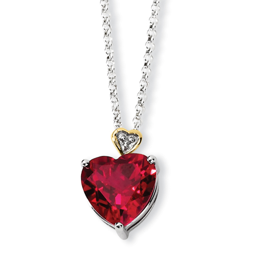 Sterling Silver & 14k Gold Crimson Red Topaz and Diamond Necklace
