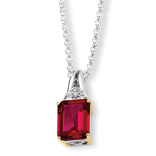 Sterling Silver & 14k Gold Crimson Red Topaz & Diamond Necklace
