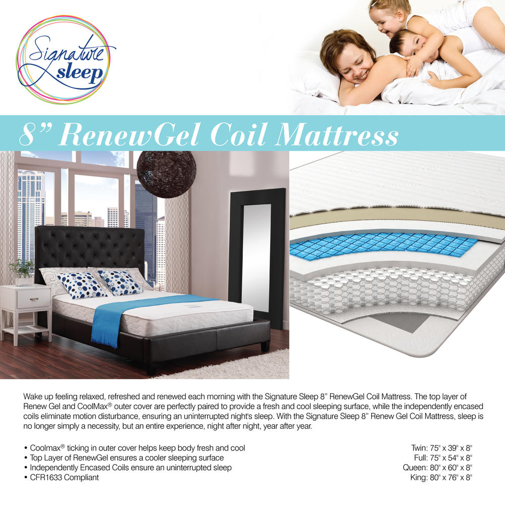 8" Renew Gel Coil Mattress Only  Multiple Sizes