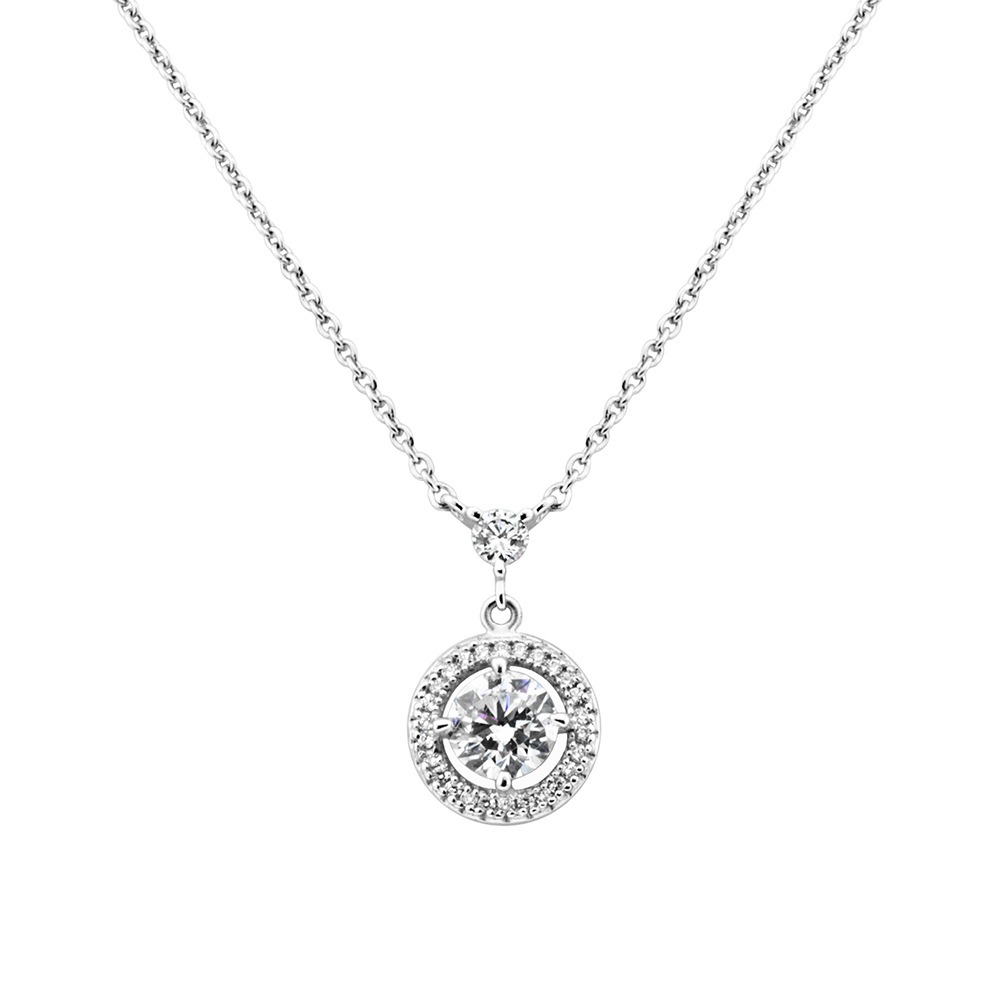 Sterling Silver Cubic Zirconia Round Cut Halo Pendant