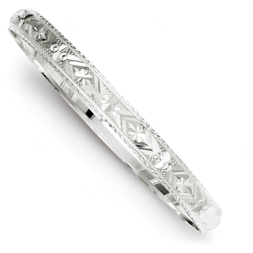 Sterling Silver 7mm Fancy Diamond-cut Round Slip-on Bangle Bracelet