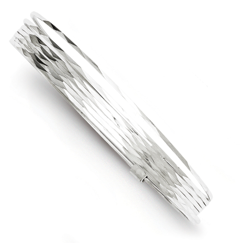 Sterling Silver 7.5mm Fancy Diamond-cut Round Slip-on Bangle Bracelet