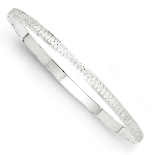 Sterling Silver 4mm Fancy Diamond-cut Round Slip-on Bangle Bracelet