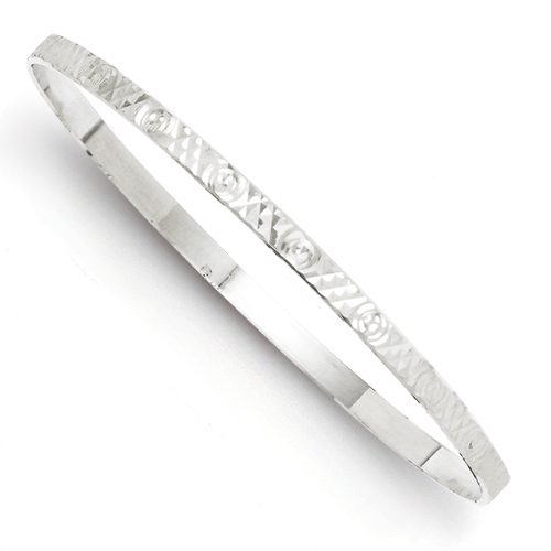 Sterling Silver 4mm Fancy Diamond-cut Round Slip-on Bangle Bracelet