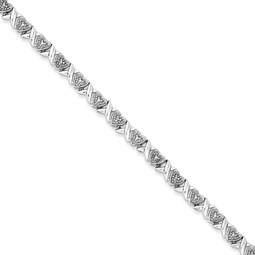 Sterling Silver 7 Inch Diamond X's and Hearts Bracelet