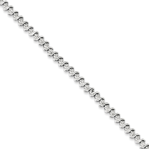 Sterling Silver Rough Diamond S Bracelet - 7 Inch - 0.005mm - Box Clasp