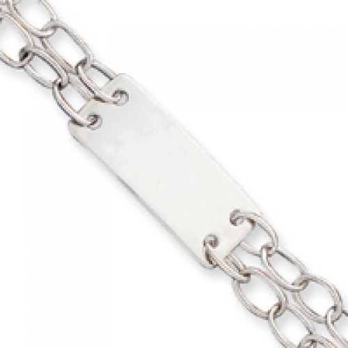 Sterling Silver Polished Double Strand Oval Link ID Bracelet