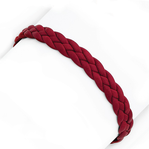 Sterling Silver Red 7 Inch Braided Leather Bracelet