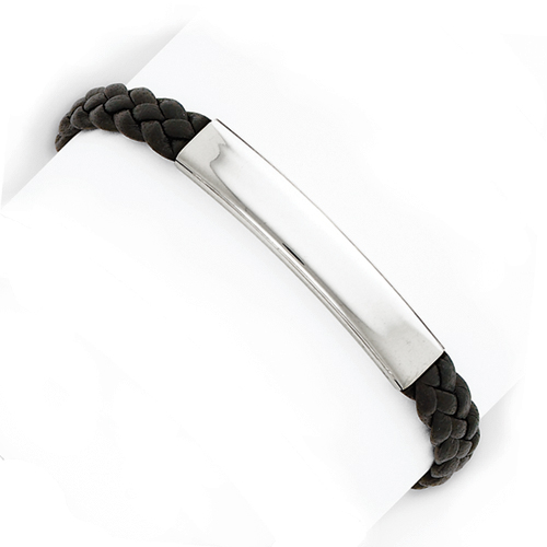 Sterling Silver Black 7 Inch Braided Leather Bracelet