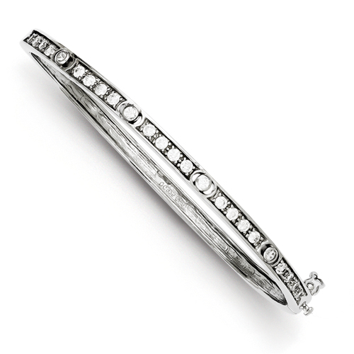 Sterling Silver Polished 4mm Round CZ Hinged Bangle Bracelet