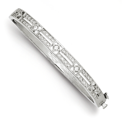 Sterling Silver Polished 6mm CZ Hinged Bangle