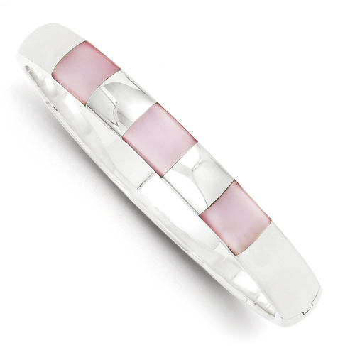 Sterling Silver 10mm Pink Mother of Pearl Hinged Bangle
