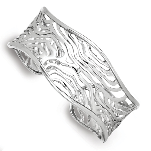 Sterling Silver Abstract Design 21mm Cuff Bangle