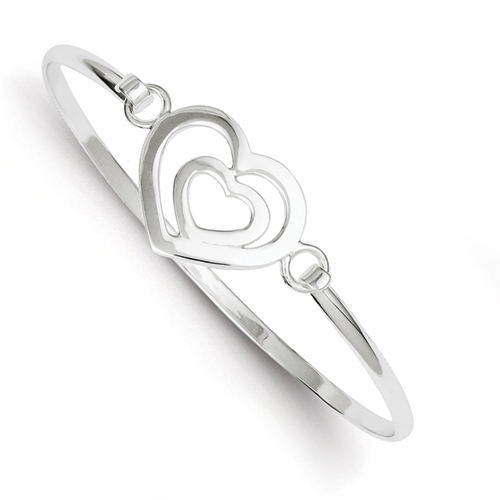 Sterling Silver Polished Heart within a Heart Bangle Bracelet