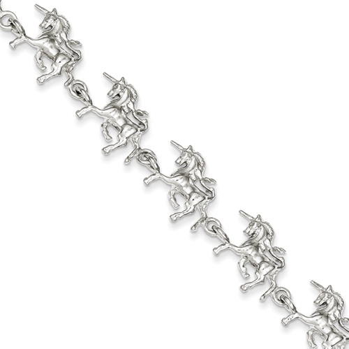 Sterling Silver Unicorns Bracelet - 7 Inch - Lobster Claw