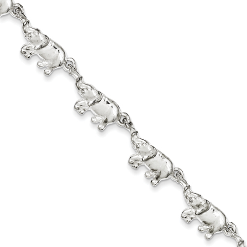 Sterling Silver 7inch Elephants Bracelet