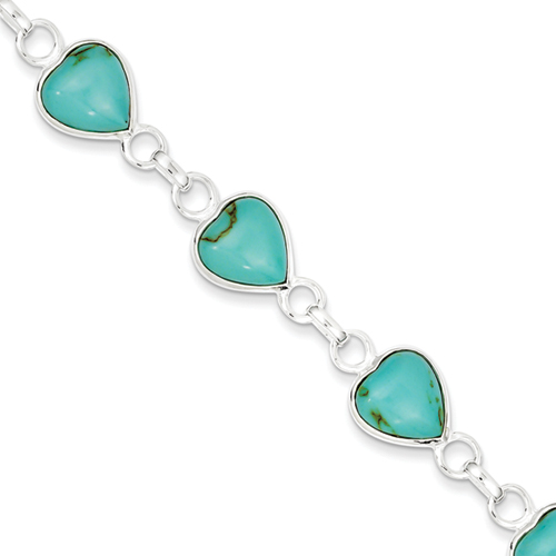 Sterling Silver 12mm Polished Heart-shaped Turquoise Bracelet