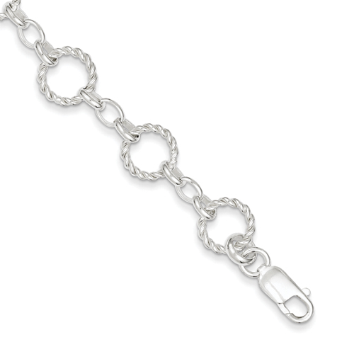 Sterling Silver 11mm Twist Circle Link Bracelet