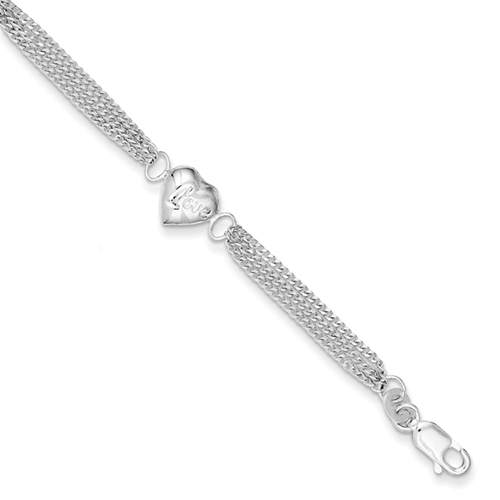 Sterling Silver 7 Inch Polished Heart with Love Bracelet