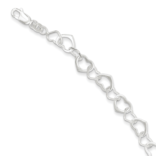 Sterling Silver 7mm Hearts Bracelet