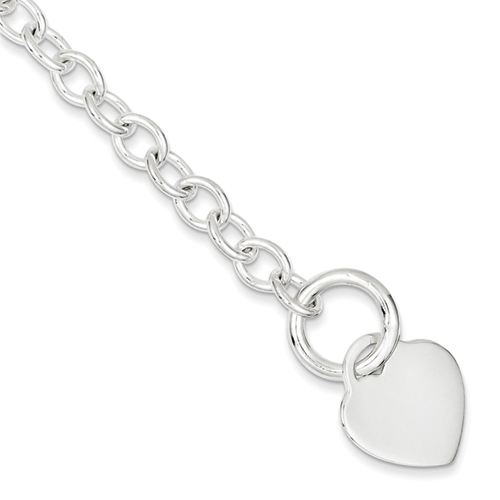 Sterling Silver 7mm Heart Disc Toggle Bracelet