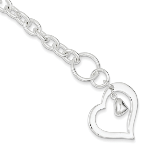 Sterling Silver 7.5 Inch Heart Bracelet