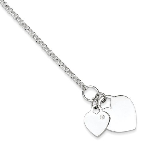 Sterling Silver 7.25 Inch Double Heart with CZ Bracelet