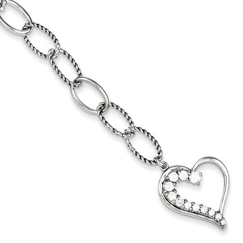 Sterling Silver 7.5 Inch Journey Heart CZ Dangle Bracelet
