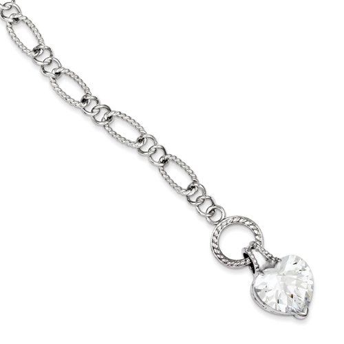 Sterling Silver 7.5 Inch Dangling CZ Heart Bracelet