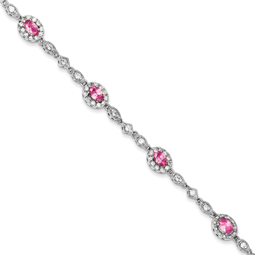 Sterling Silver 7 Inch Pink and Clear CZ Bracelet