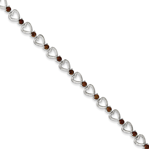 Sterling Silver 7.5 Inch Garnet Bracelet