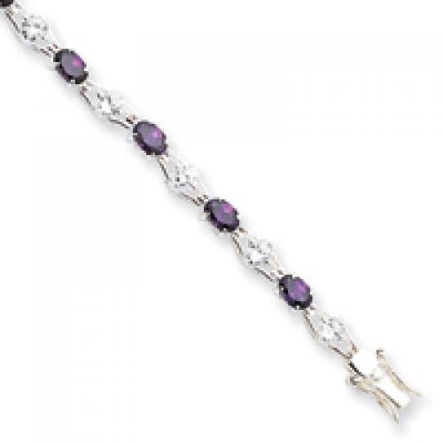 Sterling Silver 7 Inch Purple & Clear CZ Bracelet