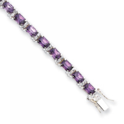 Sterling Silver 7.5 Inch Purple & Clear CZ Bracelet