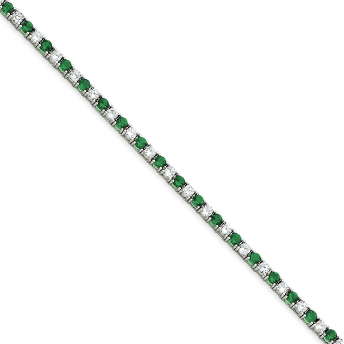 Sterling Silver 7 Inch Green and White CZ Bracelet