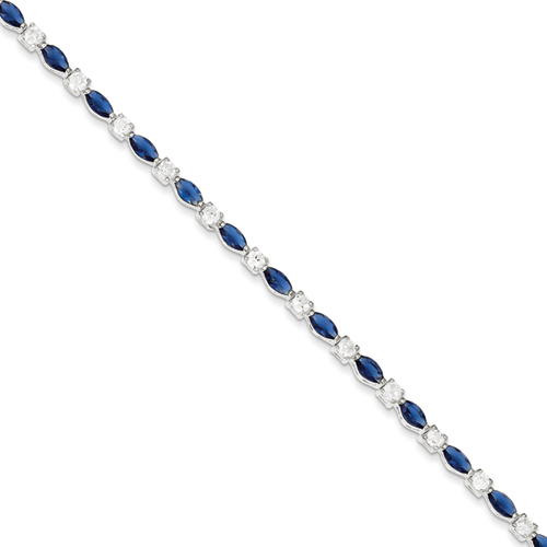 Sterling Silver 7.5 Inch Blue & Clear CZ Bracelet