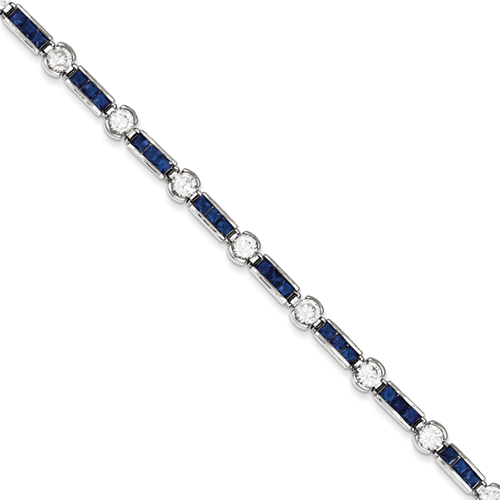 Sterling Silver 7.25 Inch Blue & Clear CZ Bracelet