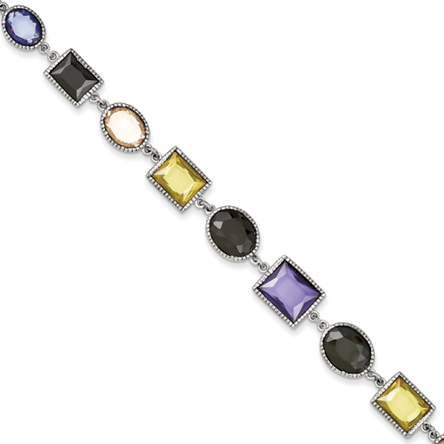 Sterling Silver 7.5 Inch Multicolored CZ Bracelet