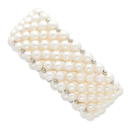 Sterling Silver White 6-7mm FW Cultured Potato Pearl Stretch Bracelet