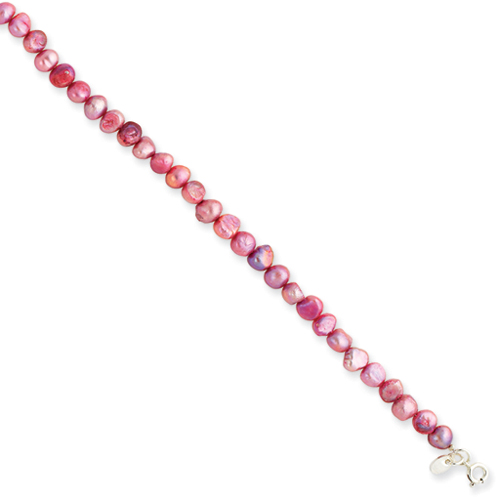 Sterling Silver Pink Freshwater Cultured Pearl Bracelet